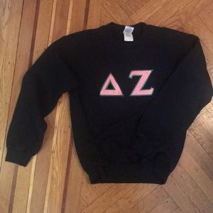 Delta Zeta (DZ) letters on black sweatshirt!
